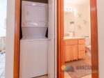 The stackable washer and dryer are located on the main floor. Laundry detergent and dryer sheets are provided.